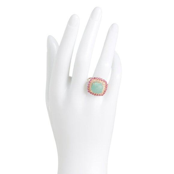 HIRAJULE Amazonite/Gold Made In India 14kt Gold Amazonite Cocktail Ring - Picture 2 of 2
